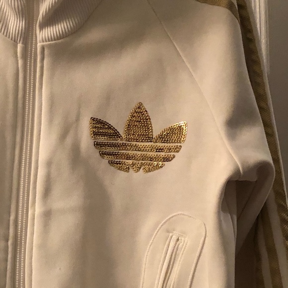 Ladies adidas zip up with gold sequin - Picture 3 of 8